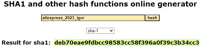 хэш SHA-1 чтобы сгенерировать пароль